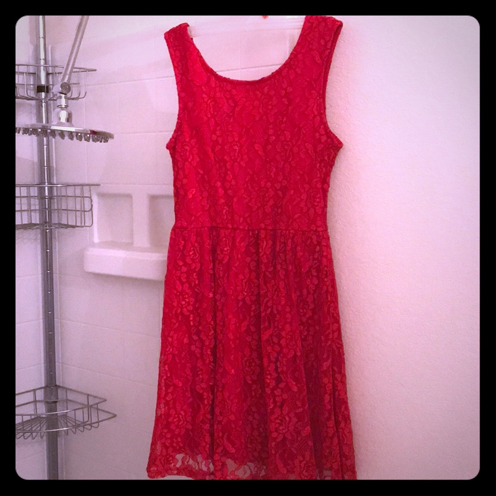 Red dress with V back and cute bow